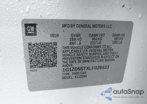 2020 Chevrolet Malibu Fwd Lt из США, поврежденный, VIN 1G1ZD5STXLF029533